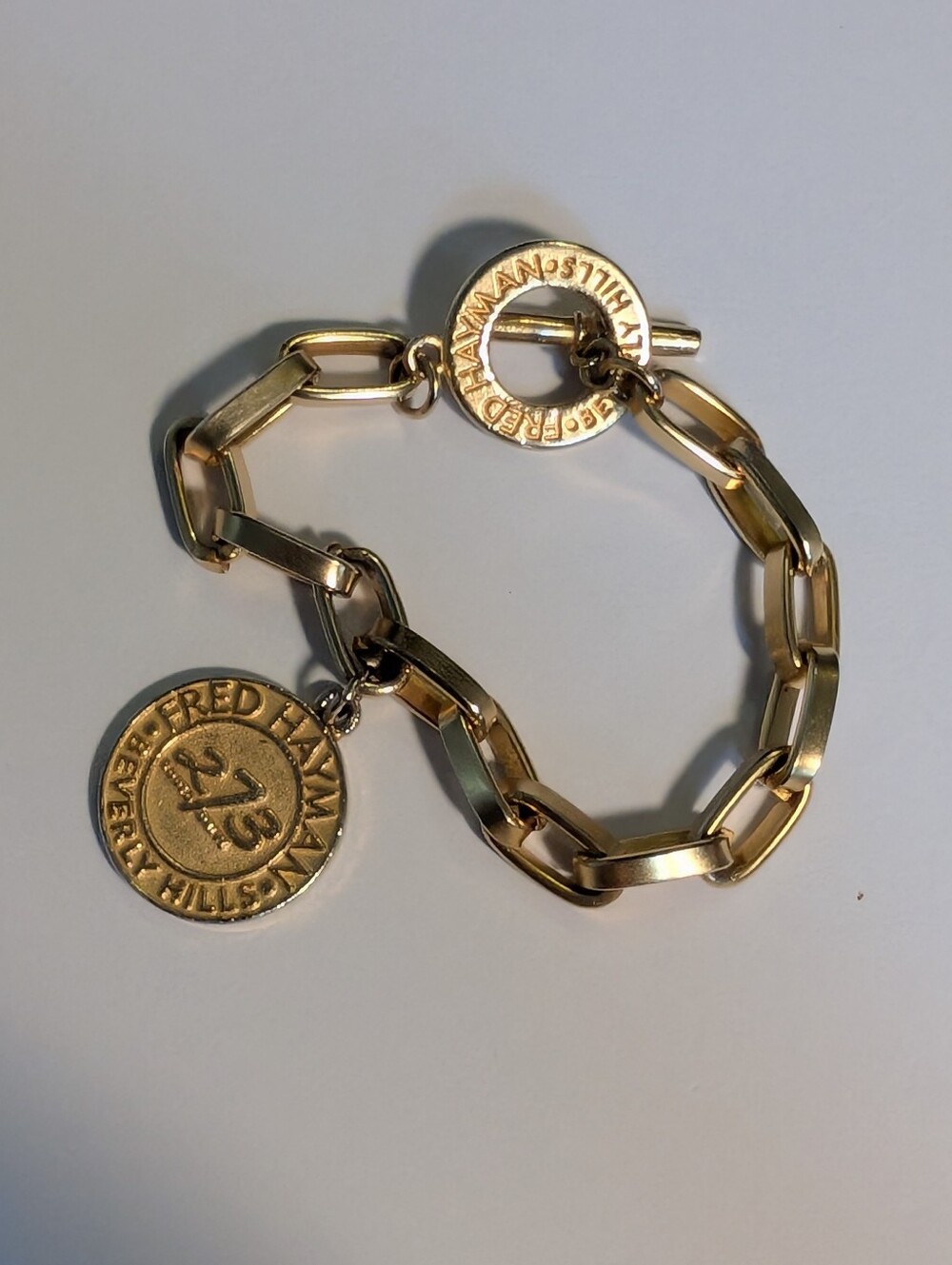 Vintage Fred Hayman 273 Beverly Hills Gold Tone Toggle Charm Bracelet
